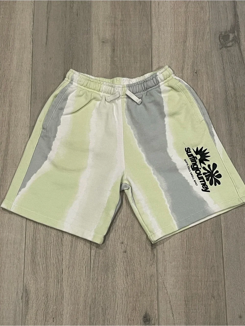 ZARA Kids Tie Dye Sweat Shorts Green Gray White | Size 9 (134 cm) Pocket Logo